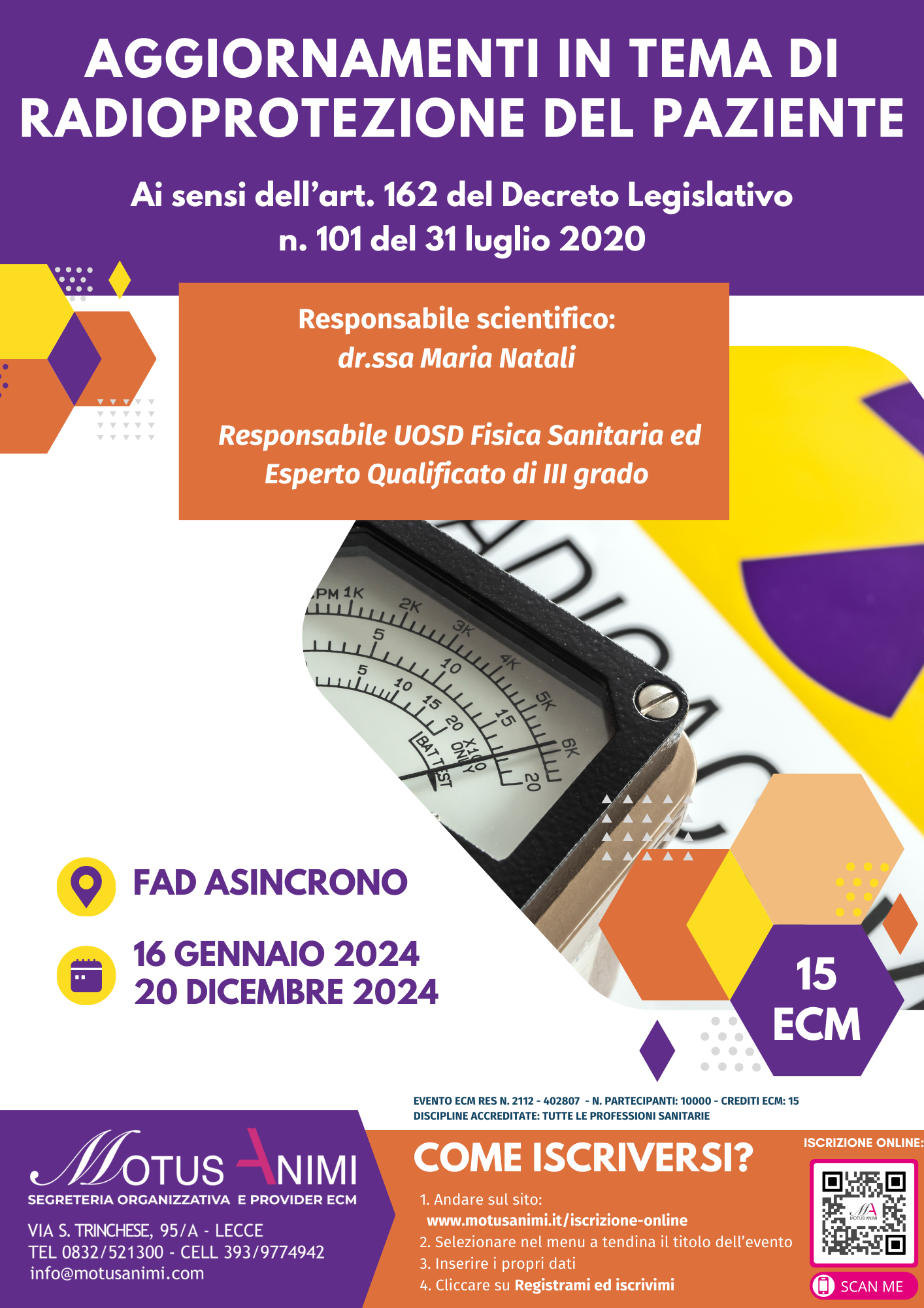 Iscrizioni aperte: FAD “Aggiornamenti in tema di Radioprotezione del Paziente. Ai sensi del Decreto Legislativo n. 101 del 31 luglio 2020”