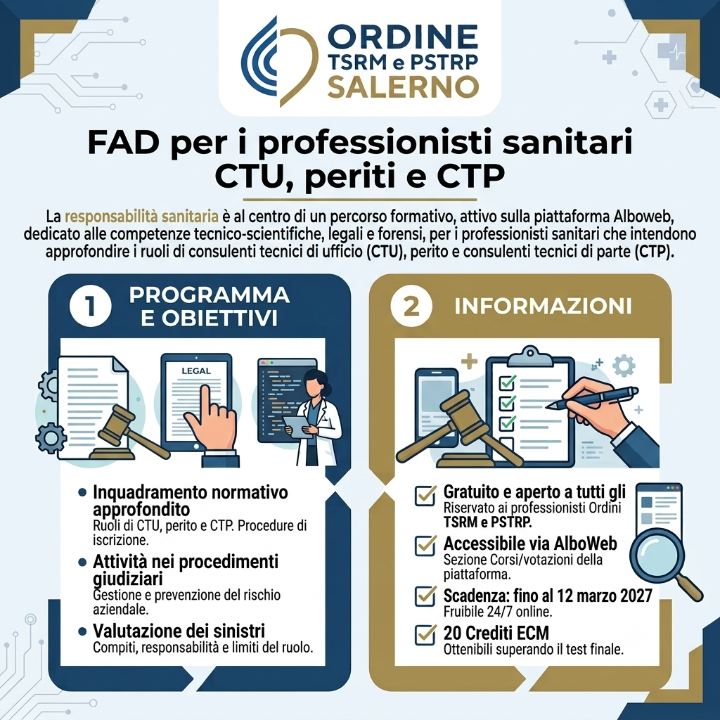 Corso FAD: La responsabilità sanitaria per i professionisti sanitari CTU, Periti e CTP