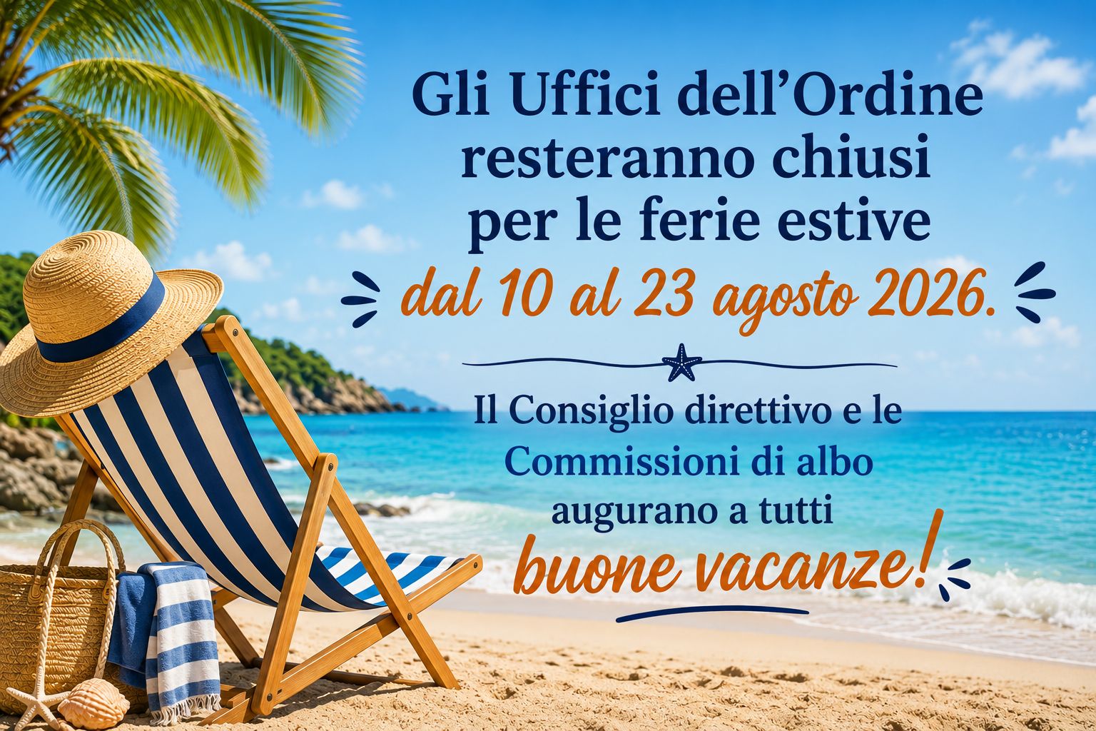 Chiusura estiva degli Uffici dell’Ordine