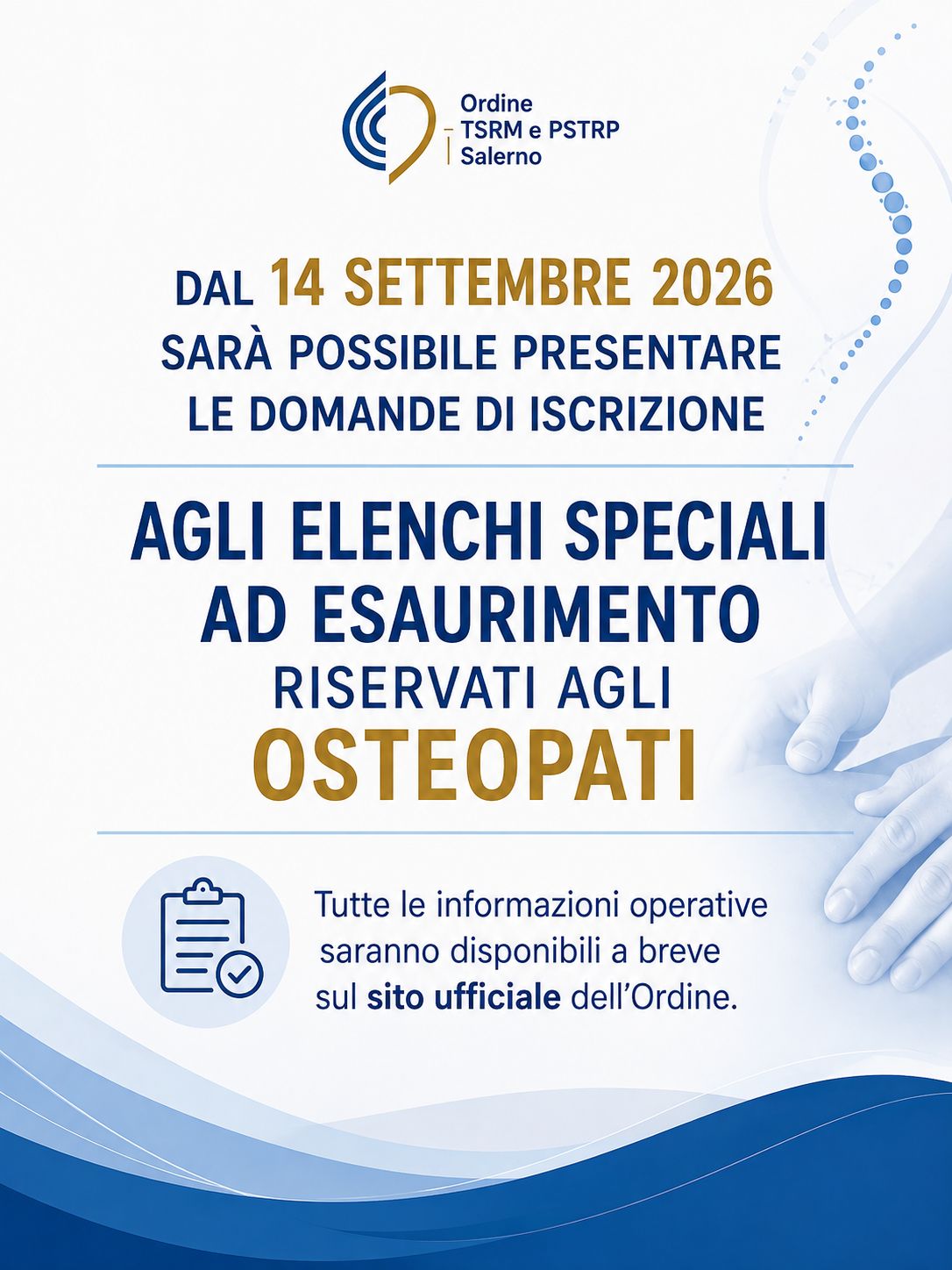 Osteopati: dal 14 settembre 2026 al via le iscrizioni agli Elenchi speciali ad esaurimento